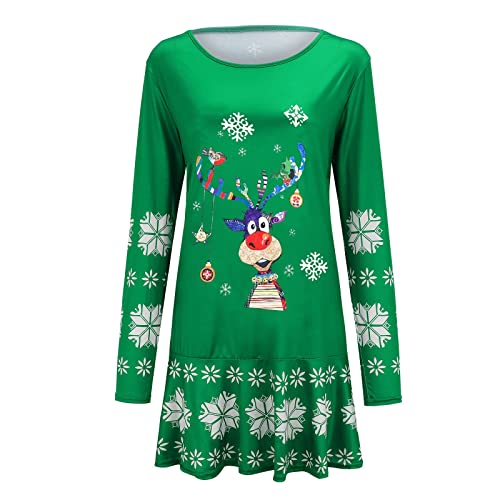 Kwatieh Dames Kerst Jurken Gedrukt Ronde Hals Lange Mouw Herfst en Winter Jurken Sexy Casual Korte Rok Bodycon Winter - Afbeelding 4