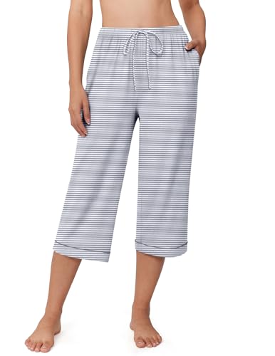 Image of Ekouaer Womens Pajamas Pants Capri Pj Bottoms with Pockets Sleep Pants | Comfy Drawstring Printed Soft Lounge Pants for Home, Daliy Wear