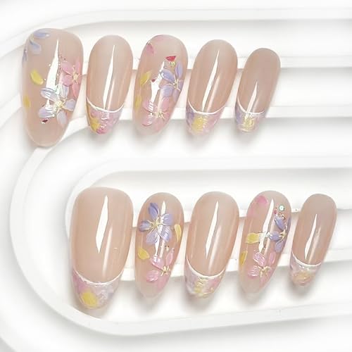 手作り ネイルチップ ミディアム ロング 蝶 花 人気 3D おしゃれ 韓国 可愛い 入学式 卒業式 成人式 結婚式 デザイン つけ爪 付け爪 10枚入 (10, M)