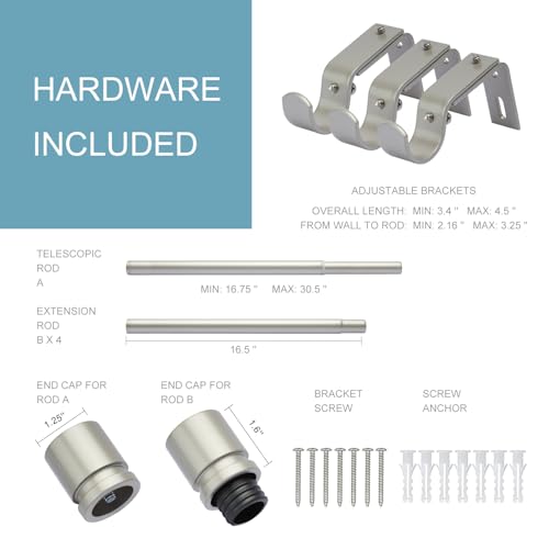 Image of Byondeth Curtain Rods for Windows 16 to 88 Inches Adjustable Length 1 Inch Diameter Window Curtain Rod with Aluminium End Cap, Brushed Nickel