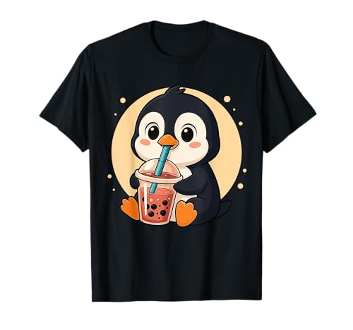 Lindo pingüino kawaii anime beber té de burbujas niña niños Camiseta