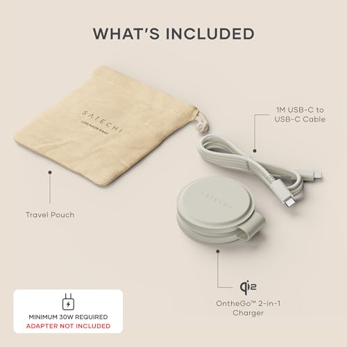 Image of Satechi OntheGo 2 in 1 Wireless Charger, Qi2 Portable Charger with 15W Fast Charging for iPhone 17 to 12 Series and 5W for Apple Watch, Magnetic Travel Charging Station - Sand