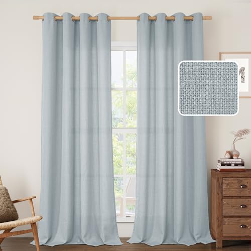 Image of LAMIT Haze Blue Linen Curtains for Bedroom, 84 Inch Faux Linen Textured Light Filtering Privacy Drapes Grommet Window Panels for Farmhouse /Living Room, Set of 2 Panels, 52 x 84 Inch