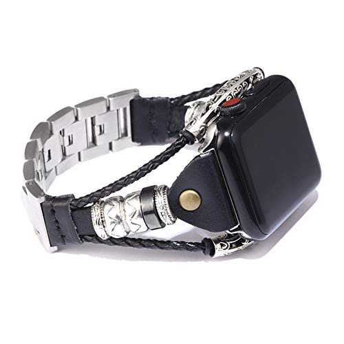 Ziyi Bracelet en Cuir Bracelet en Acier Inoxydable Boucle Intelligente Montre Bracelet Mode Bracelet Replaceable,Noir,38MM/40MM