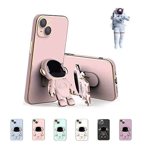 qavcg Astronaut Hidden Stand Case Cover for iPhone, Astronaut Phone Case with Stand Lens Film Protective Cover, Astronaut Phone Case Stand, 6D Plating Phone Case, Pink, 11