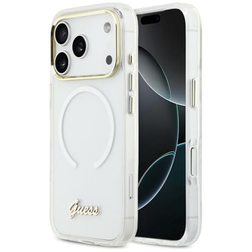 CG MOBILE Guess IML Dégradé de Couleur Métal Compatible avec MagSafe Coque pour iPhone 17 Pro (Blanc)