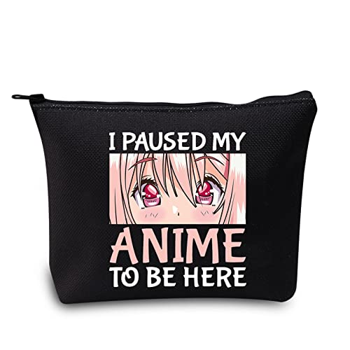 LEVLO Anime Girl Cosmetic Bag Amine Girl Inspired Gift I Paused My Anime To Be Here Makeup Zipper Pouch Bag Anime Cosplay Merchandise