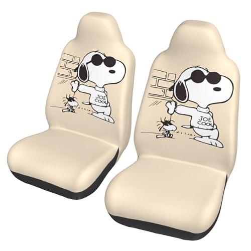 スヌーピー アニメ カーシートカバー フロント 前席用 軽/普通車 Suv 背面フルカバー 取付簡単 防汚 丸洗い かわいい 車用シートカバー 2枚セット 人気 漫画 おしゃれ プレゼント