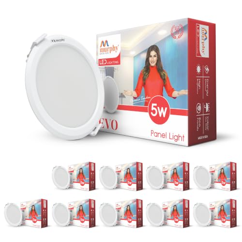 Image of Murphy EVO 5W Round LED Recess Panel Light | 85mm Outer Diameter, 70mm Cutout | 3000K Warm White | Shockproof PC Body | Energy Efficient | BIS Approved | 2-Year Warranty | Pack of 10