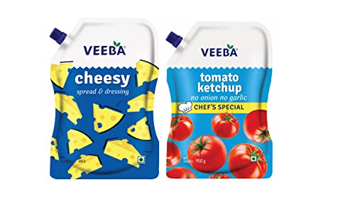 Image of Veeba CHEESY SPREAD & DRESSING (450G) TOMATO KETCHUP - NO ONION NO GARLIC CHEF'S SPECIAL (900G)