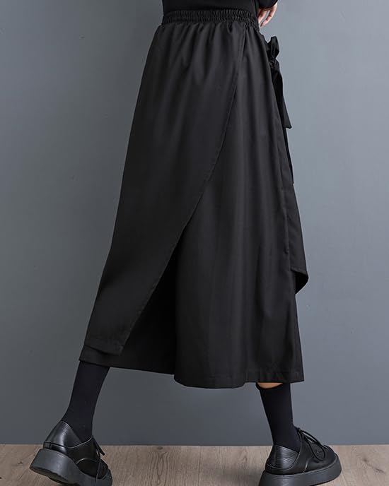 ellazhu Women's Cropped Pants Loose Elastic Wide Leg High Waist Sweatpants Side Pockets GZ636 A2