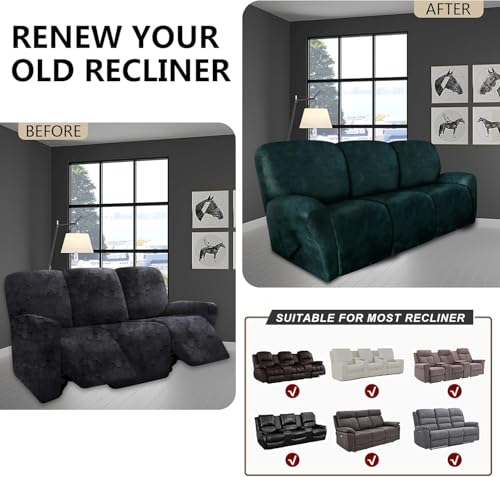 Image of molasofa Recliner Sofa Covers - 8 Pieces Stretch Leather Like Large Couch Covers for 3 Seats Reclining Slipcovers (Green)