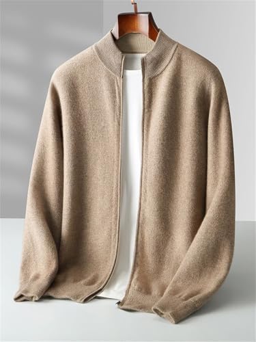 Men’S Thick Merino Wool Cardigan Sweater Long Sleeve Stand Collar Full Zip Business Casual Top2