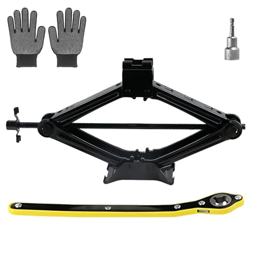Car Jack Universal Scissor Jack for Emergency Tyre Change Heavy-Duty Lifting Tool with Quick-Ratchet Handle Gloves & Drill Compatibility Portable Car Lift for SUV MPV Van (1.5 Tons)