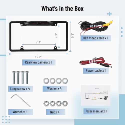 Image of License Plate Frame Backup Camera, Night-Vision Car Rear View Camera with 8 IR LED Lights, 170 Viewing Angle Vehicle Reverse Camera, Waterproof Rearview Camera for Cars