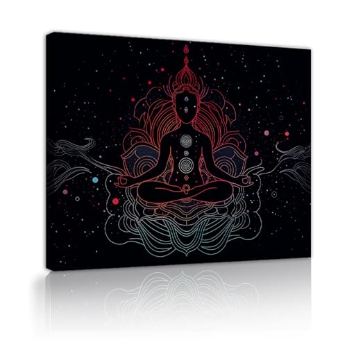 Décoration murale maison moderne noire Bouddha lotus 40x50