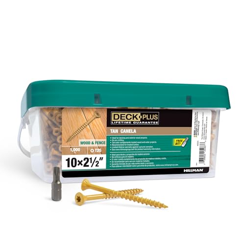 Image of Deck Plus 2-1 /2 Inch Epoxy Coated Exterior Wood and Fence Screws #10 x 2-1 /2 inch Torx /Star Drive Included Coarse Thread, Outdoor Rust Resistant Decking Screw, Tan, Keg, 1000 Pieces | 49325