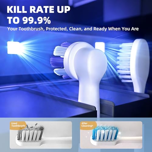 Image of UV Toothbrush Sanitizer Holder for Bathroom, Wall Mounted Heated Drying | Auto Sensor, 35-Day Rechargeable Battery, LED Smart Display, Fits Most Sizes, 2 Slots, Home Travel Use, Black