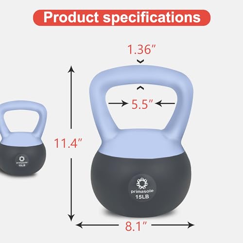 Image of Primasole Soft Kettlebell - Anti-Slip Grip, Neoprene Material, Light Gray or Light Blue, Home Workout Kettlebell Weights for Strength Training