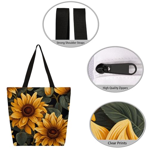 Vintage Sunflower Flower Large Capacity Canvas Tote Bag Stylish Handheld Shoulder Bag Reusable Shopping Bag for Work Travel Beach Trips Shopping3