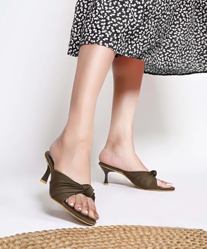 Image of JM LOOKS Women Elegant Knot Front Kitten Heel Sandals Stylish Slip On Low Block Dress Mules