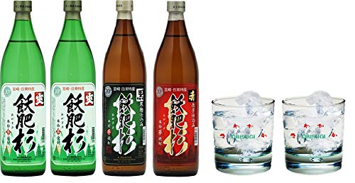 芋焼酎ギフト 飫肥杉（爽）2本 黒飫肥杉1本 赤飫肥杉 1本+飫肥杉ロックグラス2個 セット 20度 900ML×4本 飲み比べセット 井上酒造 宮崎県