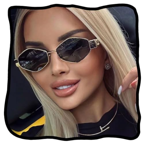 Woeoe Retro Small Irregular Half-Frame Metal Sunglasses for Women Trendy Hexagon Sun Glasses