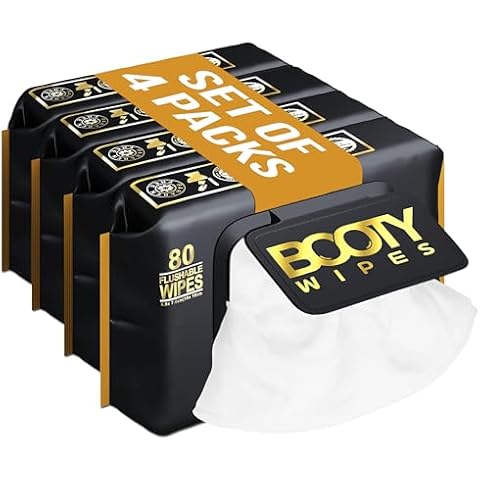 BOOTY WIPES Flushable Wipes for Men - 80 Count, Pack of 4 Wet Wipes for Adults - pH Balanced Dude Wipes with Aloe and Vitamin E - Gentle Cleansing Disposable Toilet Wipes for Sensitive Skin Cover