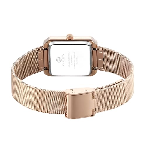 Image of Carlton London Women Brixton Analog Watch, Rectangle Dial, Stainless Steel Mesh Strap, Quartz Movement, 30M Water Resistant, Casual Wear