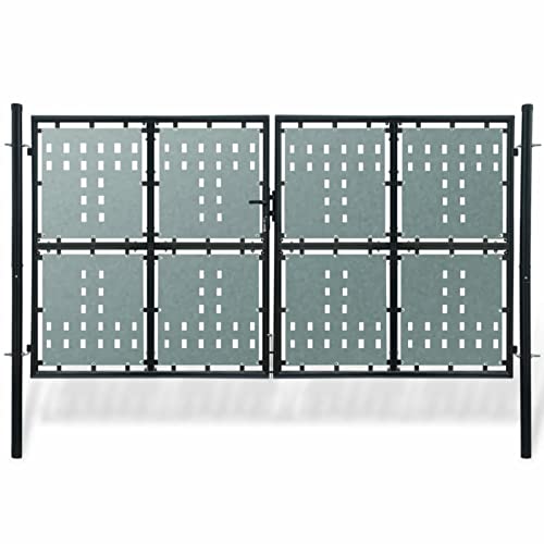 Homgoday Black Double Door Fence Gate 300 x 225 cm, Garden Gate Driveway Fence, Outdoor Garden Yard Patio Entrance Way Door Security Barrier Outdoor&Garden
