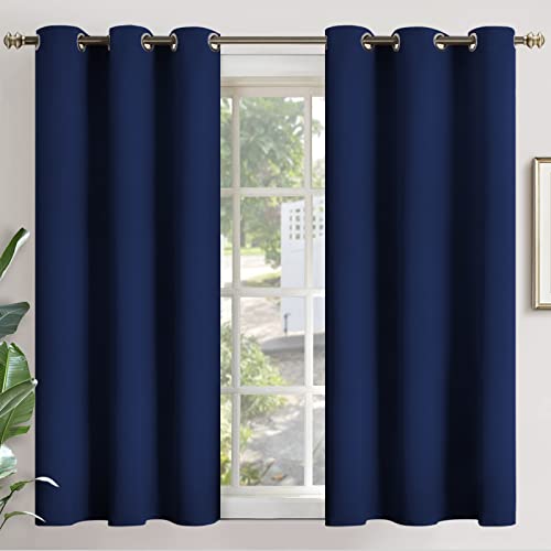Image of YoungsTex Short Blackout Curtains 54 Inch Length for Bedroom - Thermal Insulated Drapes with Grommet Room Darkening for Bedroom Living Room Windows, Navy Blue, 2 Panels, 42 x 54 Inch