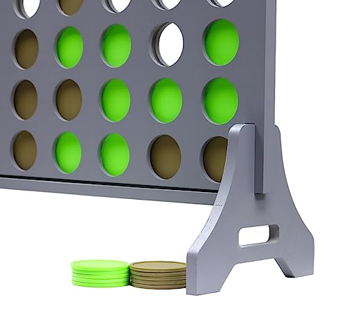 Image of Giant 4 in a Row Game for Family & Adults - Tailgating Pros Jumbo Grey Wooden Four in a Row Indoor & Outdoor Yard Game for Family Party Fun, Portable Activities for Patio, Backyard, and Camping