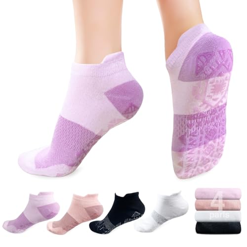 4 Pairs Pilates Grip Socks for Women Yoga Barre Grippy Socks Non Slip Grip socks for Yoga, Barre, Barefoot