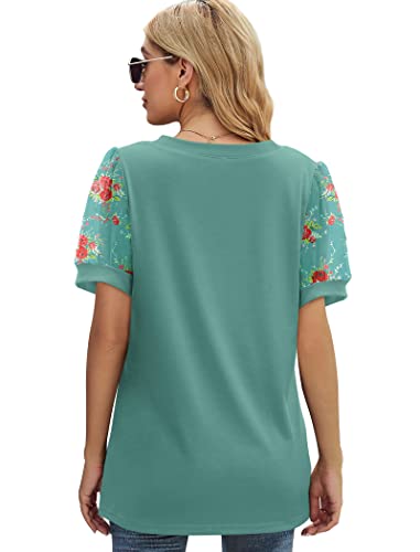 Image of Aokosor Womens Summer Tops V Neck T Shirts Swiss Dot Puff Sleeve Tops Loose Casual Tshirts