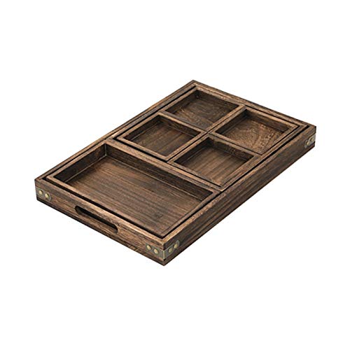 Handmade Wooden Serving Trays Set of 7Wood Serving Tray With Handle Classic Fruit Dishes Dessert Tableware Kitchen Tools Breakfast Trays Platter Serving Dinner Table