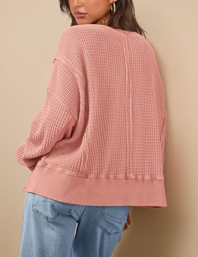 PRETTYGARDEN Oversized Sweatshirt for Women 2025 Fashion Crewneck Long Sleeve Pullover Waffle Knit Tops Fall Trendy Clothes