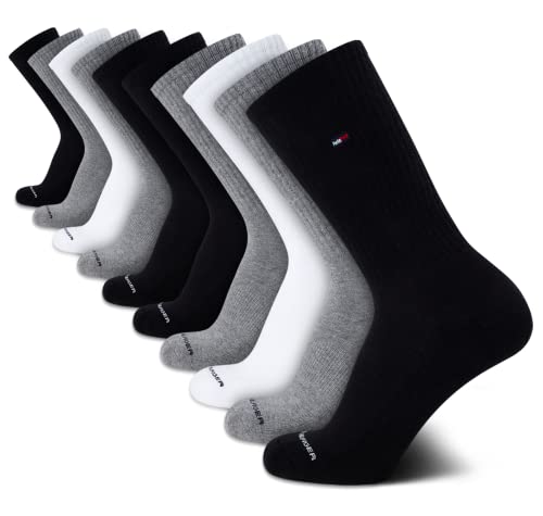 Tommy Hilfiger Men's Athletic Socks - Cushioned Crew Socks (10 Pack), Size 7-12, Black/White/Grey