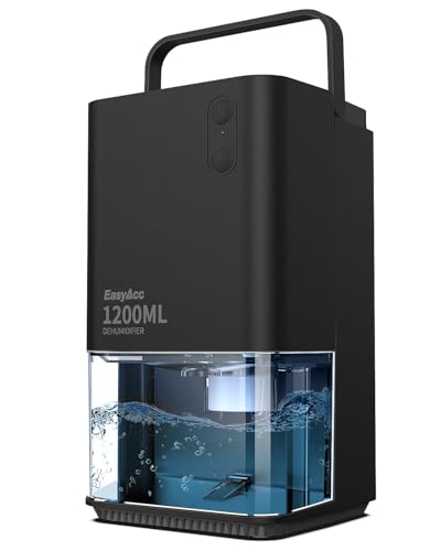 EasyAcc® 1200ml Deumidificatore Casa Elettrico (300~400ml/giorno/0,4€) Deumidificatore Portatile Silenzioso Riutilizzabile-Sbrinamento Automatico-7 Colori Luce per Camera Armadio Camper