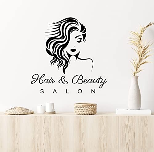 Vinyl Wall Decal Hair Beauty Salon Girl Signboard Makeup Stickers Large Decor (1436ig) Black