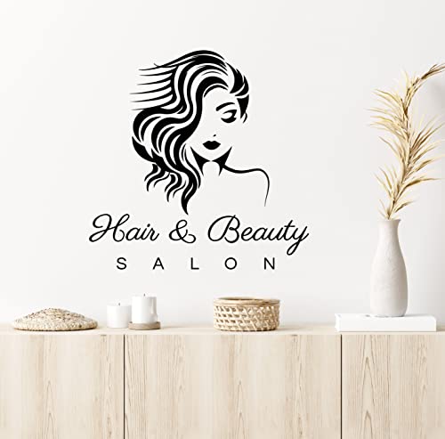 Vinyl Wall Decal Hair Beauty Salon Girl Signboard Makeup Stickers Large Decor (1436Ig) Black #TOP3