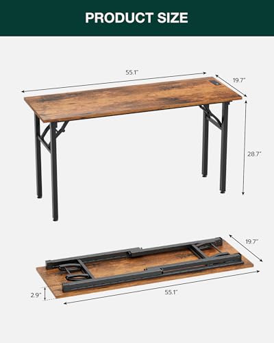Image of Frylr Small Folding Computer Desk - Portable 55.1 Inch Foldable Laptop Table, Collapsible and Compact for Easy and Fast Setup, Lightweight for Small Spaces, Home Craft and Study Use, Rustic Brown
