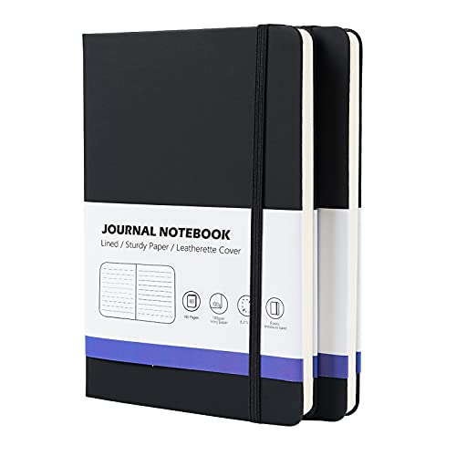 OLAI A5 Lined Journal Notebook, 160 Pages, 2 Pack Hardcover Notebooks with Leatherette Cover, a Perfect Match for Office, School, Journal, Carrying Around and etc. (Black, 160 Pages)