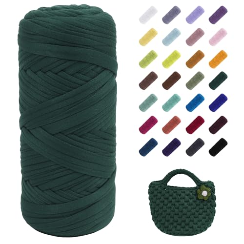 Image of JeogYong T-Shirt Yarn, 200g /196ft Elastic Fabric Cloth Knitting T Shirt Yarn, Olive Green Thick Crochet Fabric Ribbon for Crocheting Bags /Baskets /Rugs, Home Decor, DIY Crafts