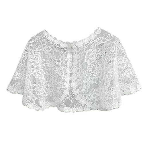 HANBOLI Bröllopsshawl, flickor bolero capelets för bröllop spetskappa kofta sjal omslag med blommig broderi för formell festklänning vit