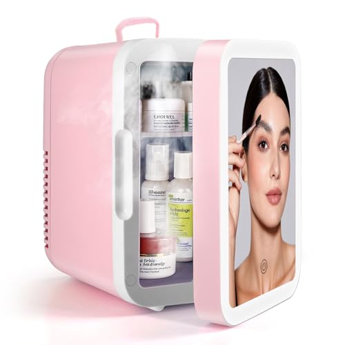 Mini Frigo pour Chambre, Mini Frigo Cosmetique avec Miroir LED, Petit Fr-igo de 4L Portable F-rigo...