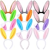 WILLBOND 12 Pcs Easter Bunny Ears Simulation Plush Rabbit Ear Soft Bunny Headband for Cosplay Party Halloween (Cute Color)