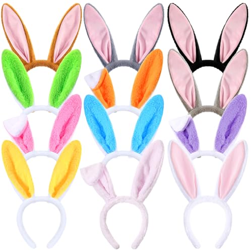 WILLBOND 12 Pcs Easter Bunny Ears Simulation Plush Rabbit Ear Soft Bunny Headband for Cosplay Party Halloween (Cute Color)