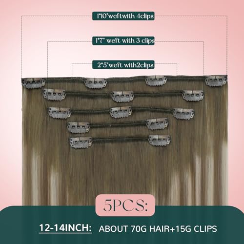Image of Easyouth Balayage Clip in Hair Extensions 22 Inch Clip in Hair Extensions Real Human Hair Dark Brown Mix Light Brown with Medium Blonde Hair Extensions Clip ins for Long Straight Hair 85g 5pcs
