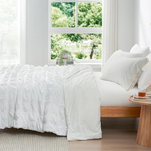 Cozy Bliss Cooling Comforter King Size Seersucker Plaid, Q-Max 0.4 Reversible Lightweight Cooling Blanket, Breathable Silk Smooth Summer Bedding Quilt for Hot Sleepers Night Sweats White