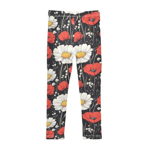 Girls Leggings Daisy Poppy Flower Vintage Soft Toddler Leggings for Girls Kids Pants Size 4T-10T2